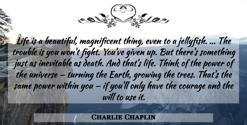 Charlie Chaplin Quote About Beautiful, Fighting, Thinking: Life Is A Beautiful Magnificent...