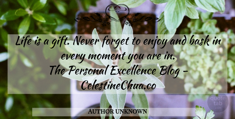 Author unknown Quote About Blog, Enjoy, Excellence, Forget, Life: Life Is A Gift Never...