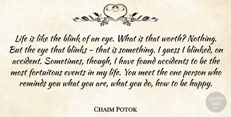 Chaim Potok Quote About Accidents, Blink, Events, Eye, Fortuitous: Life Is Like The Blink...