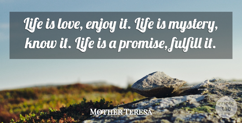 Mother Teresa Quote About Promise, Mystery, Life Is: Life Is Love Enjoy It...