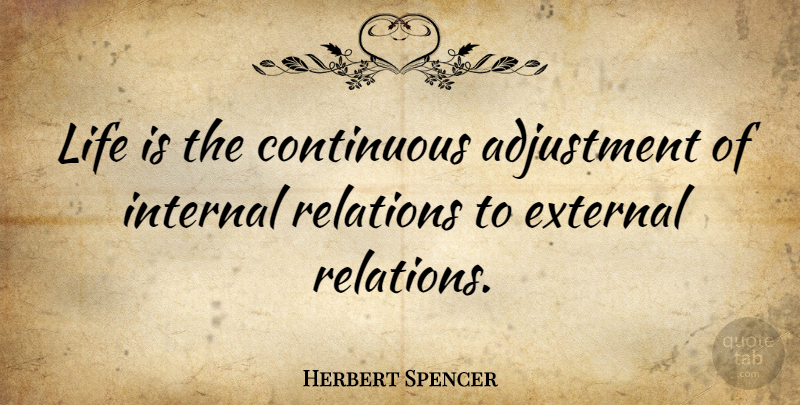 Herbert Spencer Quote About Life, Reality, Relation: Life Is The Continuous Adjustment...