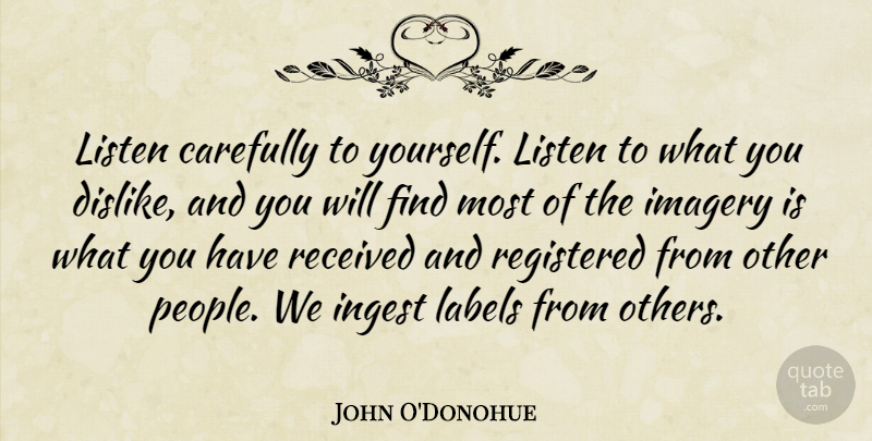 John O'Donohue Quote About Carefully, Labels, Received, Registered: Listen Carefully To Yourself Listen...