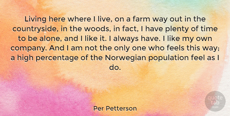 Per Petterson Quote About Alone, Farm, Feels, High, Norwegian: Living Here Where I Live...