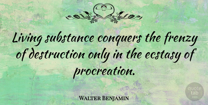 Walter Benjamin Quote About Substance, Conquer, Destruction: Living Substance Conquers The Frenzy...