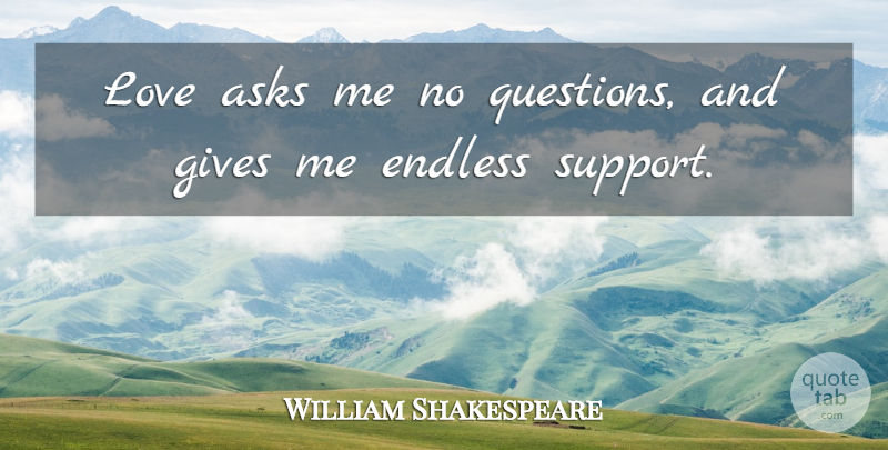 William Shakespeare Quote About Love, Giving, Support: Love Asks Me No Questions...