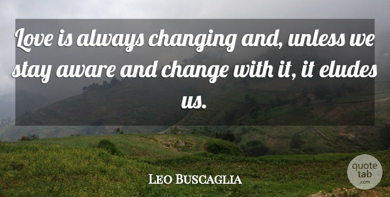 Leo Buscaglia Quote About Love, Love Is, Elude Us: Love Is Always Changing And...