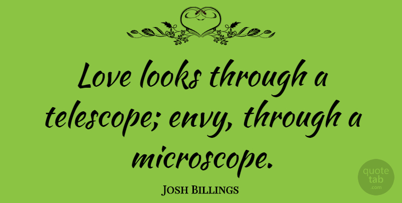 Josh Billings Quote About Relationship, Jealousy, Hate: Love Looks Through A Telescope...