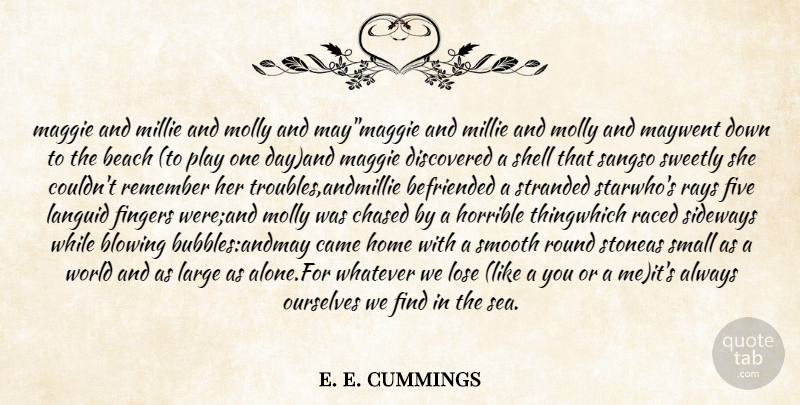 e. e. cummings Quote About Beach, Blowing, Came, Chased, Discovered: Maggie And Millie And Molly...