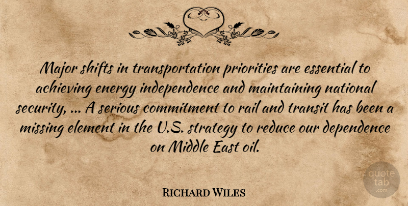 Richard Wiles Quote About Achieving, Commitment, East, Element, Energy: Major Shifts In Transportation Priorities...