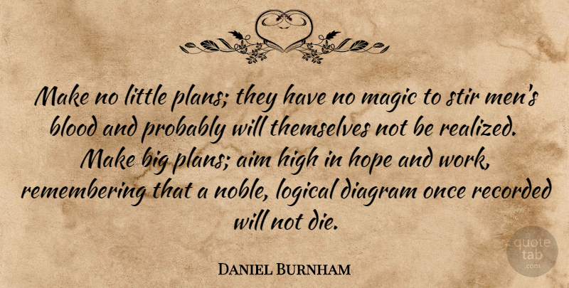 Daniel Burnham Quote About Aim, Blood, Diagram, High, Hope: Make No Little Plans They...