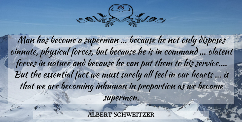 Albert Schweitzer Quote About Nature, Heart, Men: Man Has Become A Superman...