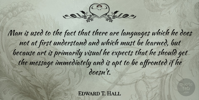 Edward T. Hall Quote About Art, Men, Doe: Man Is Used To The...