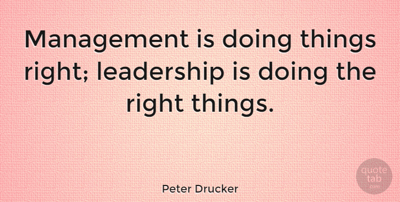 Peter Drucker Quote About Inspirational, Change, Leadership: Management Is Doing Things Right...
