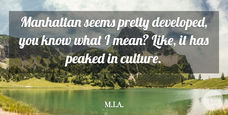 M.I.A. Quote About Manhattan, Peaked: Manhattan Seems Pretty Developed You...