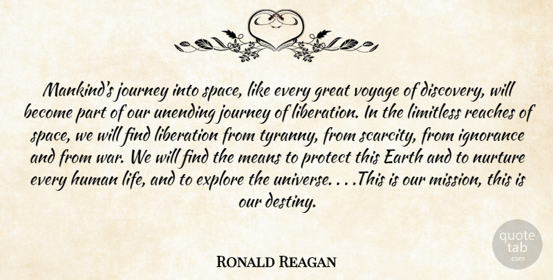 Ronald Reagan Quote About War, Ignorance, Mean: Mankinds Journey Into Space Like...