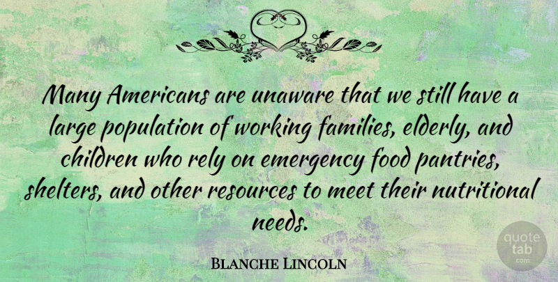 Blanche Lincoln Quote About Children, Elderly, Needs: Many Americans Are Unaware That...