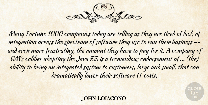 John Loiacono Quote About Ability, Across, Adopting, Amount, Bring: Many Fortune 1000 Companies Today...