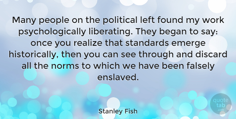Stanley Fish Quote About People, Political, Realizing: Many People On The Political...