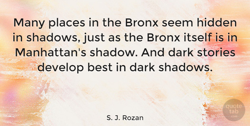 S. J. Rozan Quote About Best, Bronx, Develop, Hidden, Itself: Many Places In The Bronx...