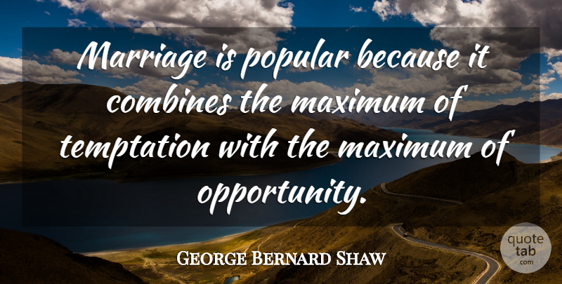 George Bernard Shaw Quote About Marriage, Wedding, Opportunity: Marriage Is Popular Because It...
