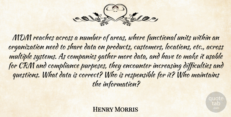 Henry Morris Quote About Across, Companies, Compliance, Data, Encounter: Mdm Reaches Across A Number...