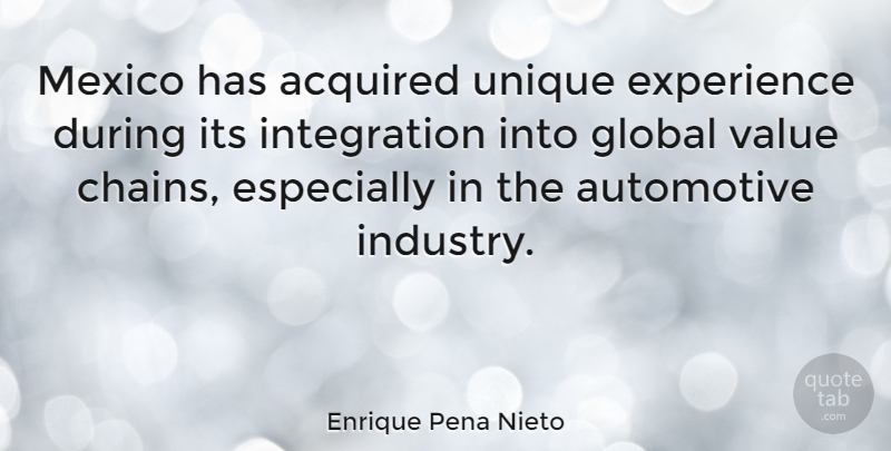 Enrique Pena Nieto Quote About Acquired, Experience, Global, Mexico: Mexico Has Acquired Unique Experience...