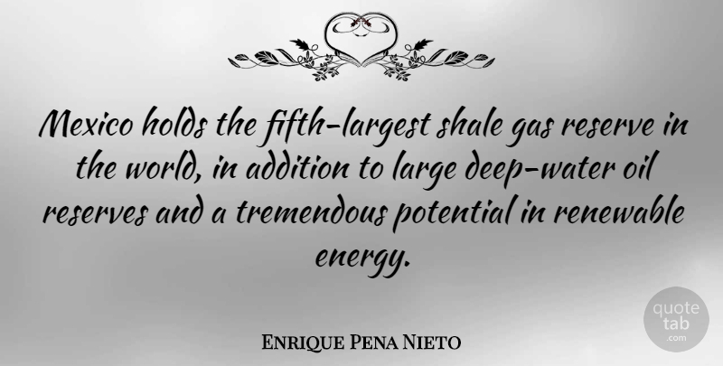 Enrique Pena Nieto Quote About Addition, Gas, Holds, Large, Mexico: Mexico Holds The Fifth Largest...