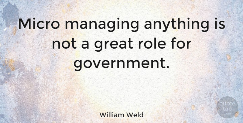 William Weld Quote About Government, Roles: Micro Managing Anything Is Not...