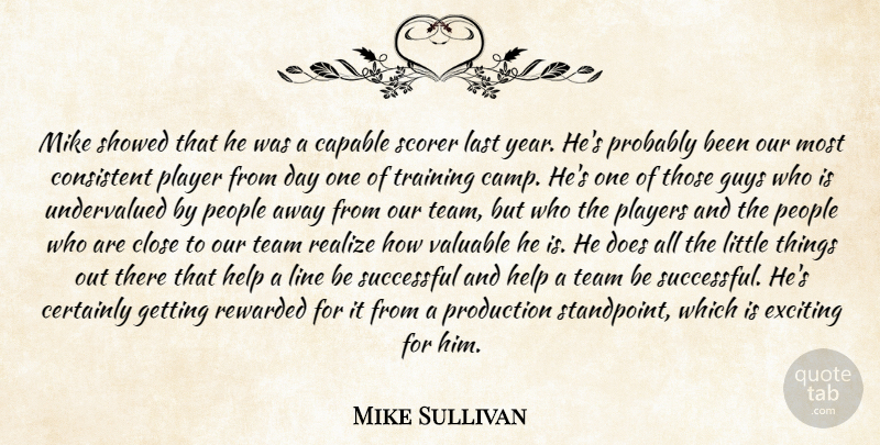 Mike Sullivan Quote About Capable, Certainly, Close, Consistent, Exciting: Mike Showed That He Was...