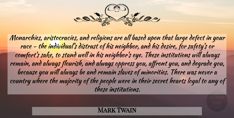Mark Twain Quote About Country, Heart, Eye: Monarchies Aristocracies And Religions Are...
