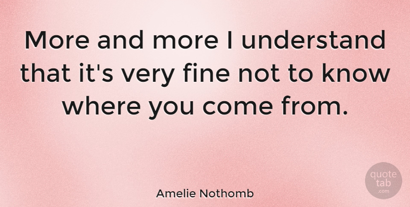 Amelie Nothomb Quote About Where You Come, Amelie, Fine: More And More I Understand...