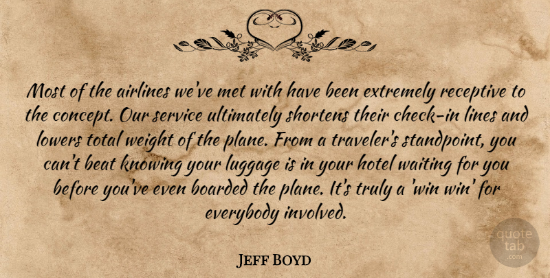 Jeff Boyd Quote About Airlines, Beat, Everybody, Extremely, Hotel: Most Of The Airlines Weve...