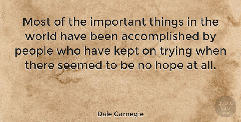 Dale Carnegie Quote About Inspirational, Life, Motivational: Most Of The Important Things...