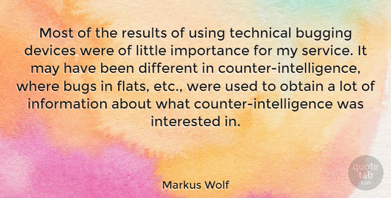 Markus Wolf Quote About Bugs, Devices, Information, Interested, Obtain: Most Of The Results Of...