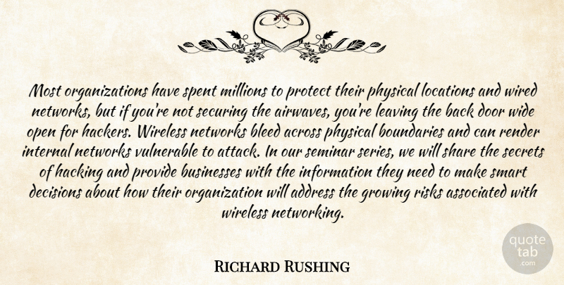 Richard Rushing Quote About Across, Address, Associated, Bleed, Boundaries: Most Organizations Have Spent Millions...