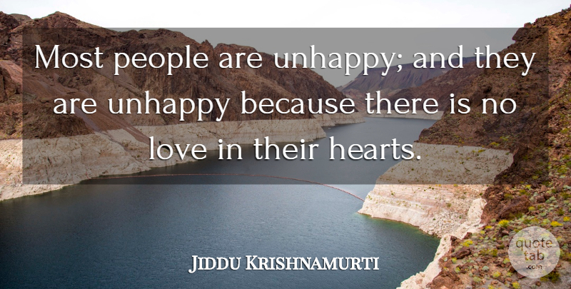 Jiddu Krishnamurti Quote About Spiritual, Heart, People: Most People Are Unhappy And...