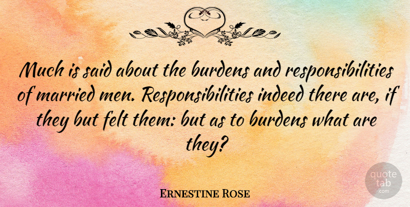 Ernestine Rose Quote About Responsibility, Men, Married: Much Is Said About The...