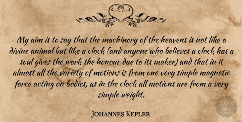 Johannes Kepler Quote About Believe, Simple, Animal: My Aim Is To Say...