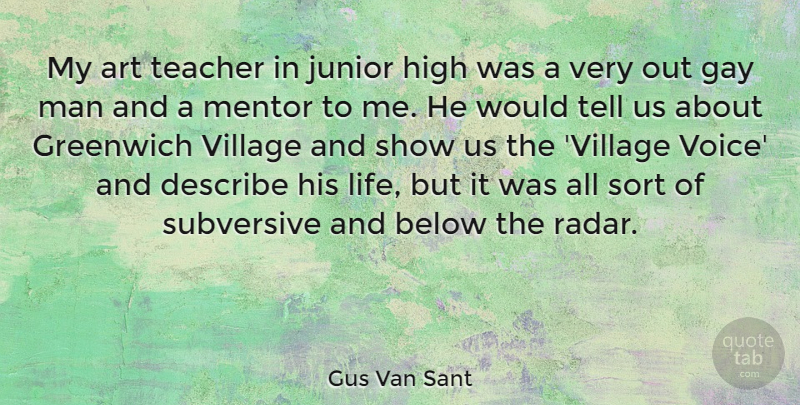 Gus Van Sant Quote About Teacher, Art, Gay: My Art Teacher In Junior...