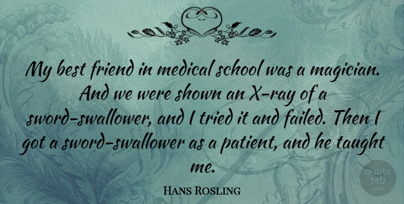 Hans Rosling Quote About Best, Medical, School, Shown, Taught: My Best Friend In Medical...