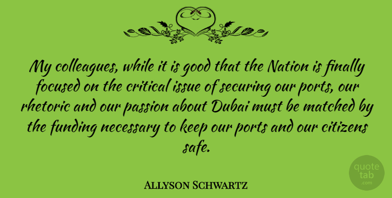 Allyson Schwartz Quote About Citizens, Critical, Dubai, Finally, Focused: My Colleagues While It Is...
