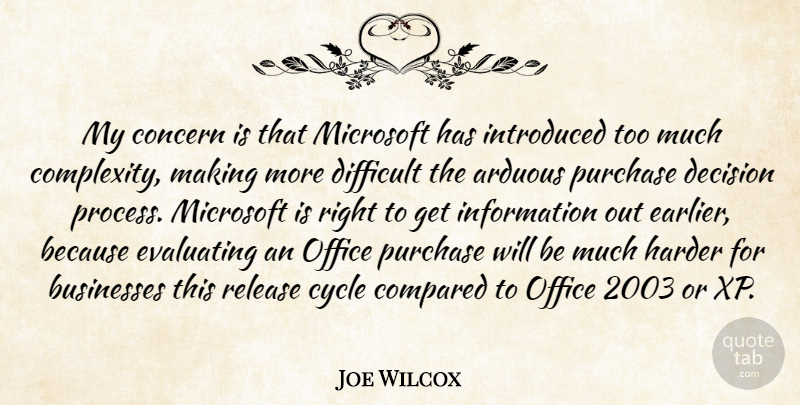 Joe Wilcox Quote About Arduous, Businesses, Compared, Concern, Cycle: My Concern Is That Microsoft...