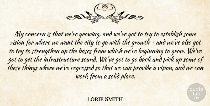 Lorie Smith Quote About Bases, Beginning, City, Concern, Establish: My Concern Is That Were...