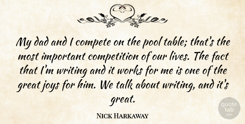 Nick Harkaway Quote About Compete, Competition, Dad, Fact, Great: My Dad And I Compete...