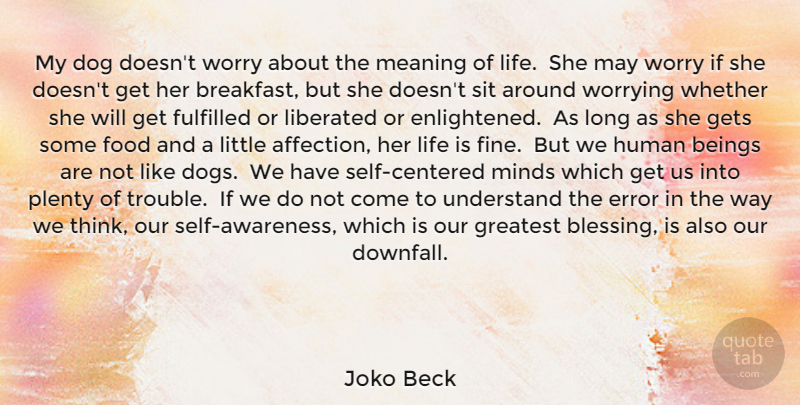 Joko Beck Quote About Dog, Blessing, Thinking: My Dog Doesnt Worry About...