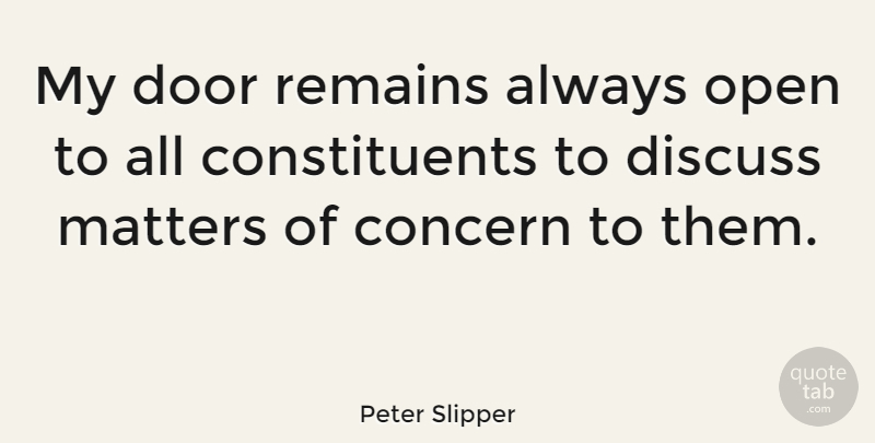 Peter Slipper Quote About Doors, Matter, Concern: My Door Remains Always Open...