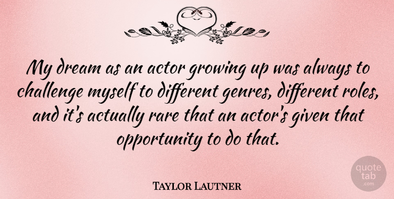 Taylor Lautner Quote About Given, Opportunity, Rare: My Dream As An Actor...
