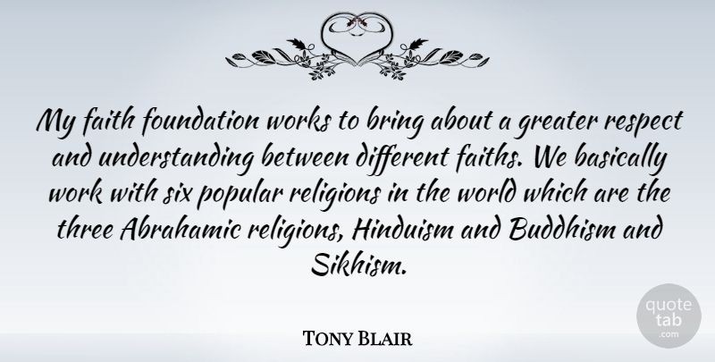 Tony Blair Quote About Buddhism, Understanding, Different: My Faith Foundation Works To...