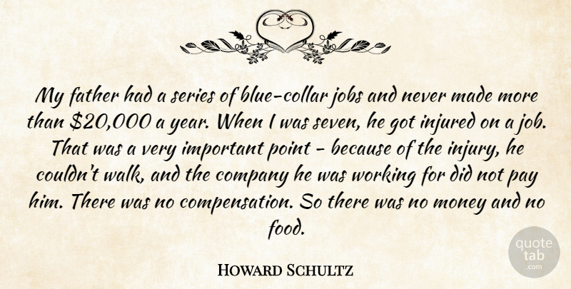 Howard Schultz Quote About Company, Food, Injured, Jobs, Money: My Father Had A Series...
