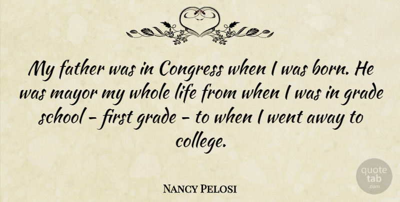 Nancy Pelosi Quote About Congress, Grade, Life, Mayor, School: My Father Was In Congress...